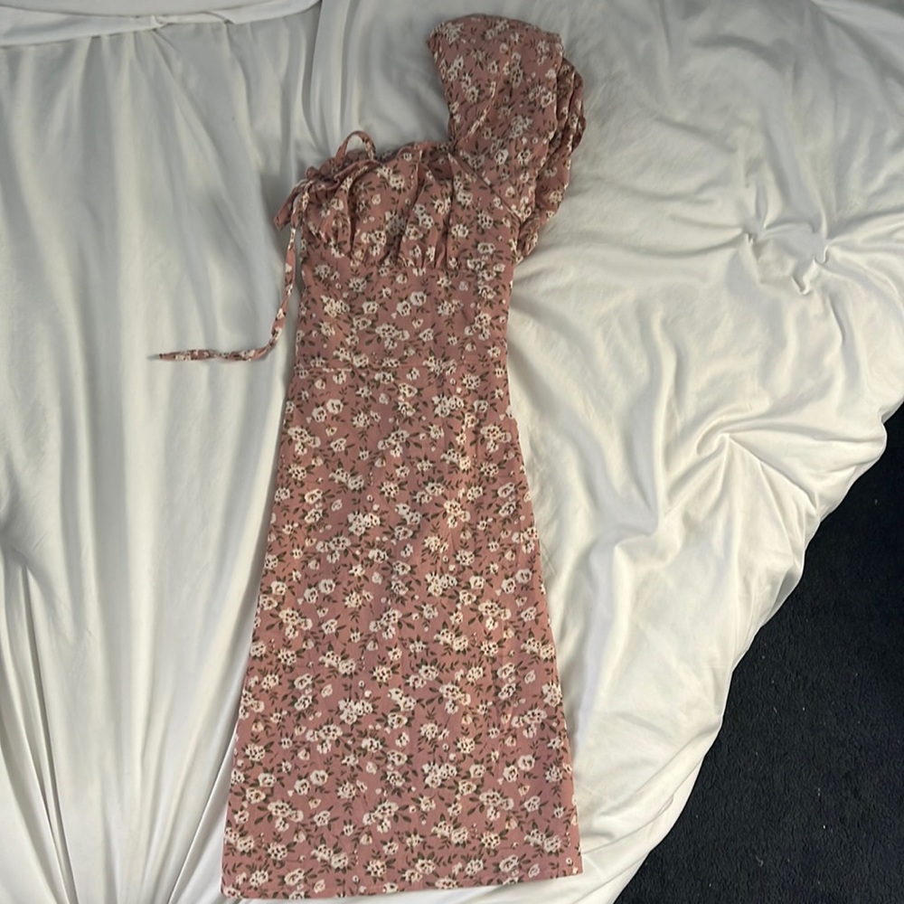 NEW! S flowered white and pink mini off the shoulder dress